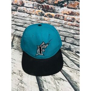 Vintage Florida Marlins Drew Pearson  Snapback Hat Teal Black MLB Baseball Cap